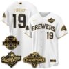 Milwaukee Brewers Robin Yount 2026 NL Champions Bob Uecker Patch Vapor Jersey - All Stitched - White Gold