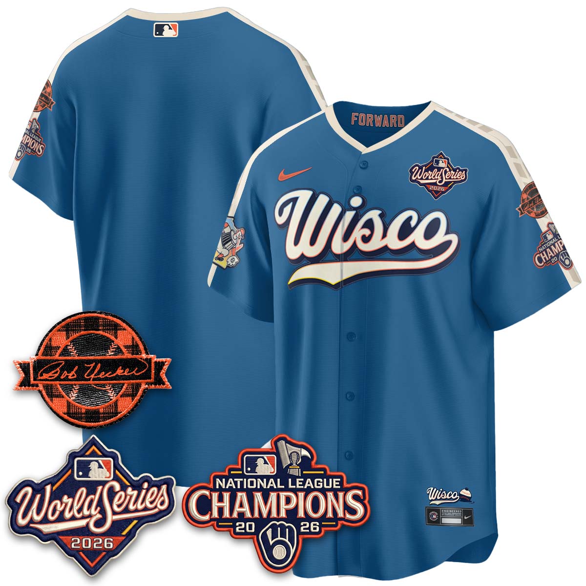 Milwaukee Brewers Team 2026 NL Champions Bob Uecker Patch Vapor Jersey - All Stitched - City Connect