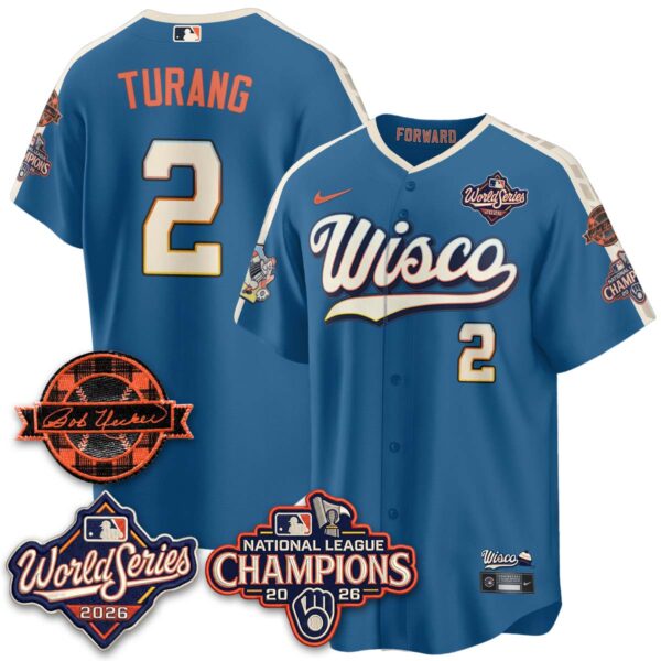 Milwaukee Brewers Brice Turang 2026 NL Champions Bob Uecker Patch Vapor Jersey - All Stitched - City Connect
