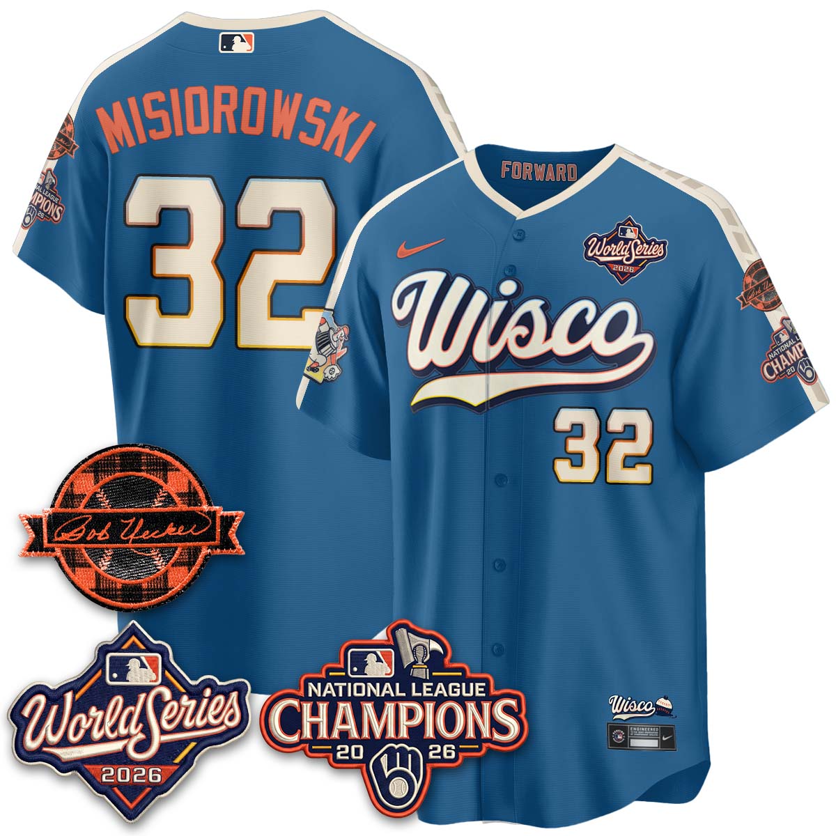 Milwaukee Brewers Jacob Misiorowski 2026 NL Champions Bob Uecker Patch Vapor Jersey - All Stitched - City Connect