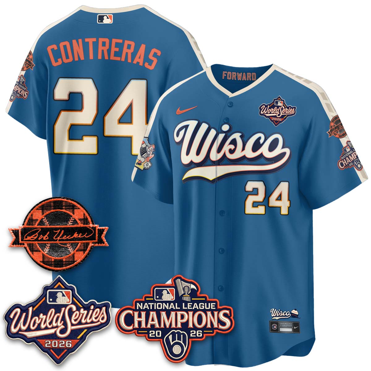 Milwaukee Brewers William Contreras 2026 NL Champions Bob Uecker Patch Vapor Jersey - All Stitched - City Connect