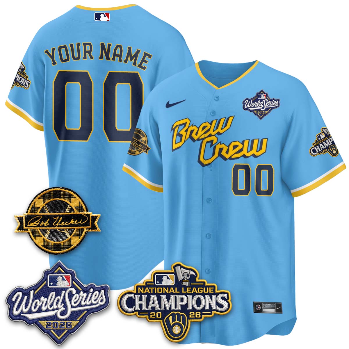 Milwaukee Brewers 2026 NL Champions Bob Uecker Patch Custom Vapor Jersey V2 - All Stitched - City Connect