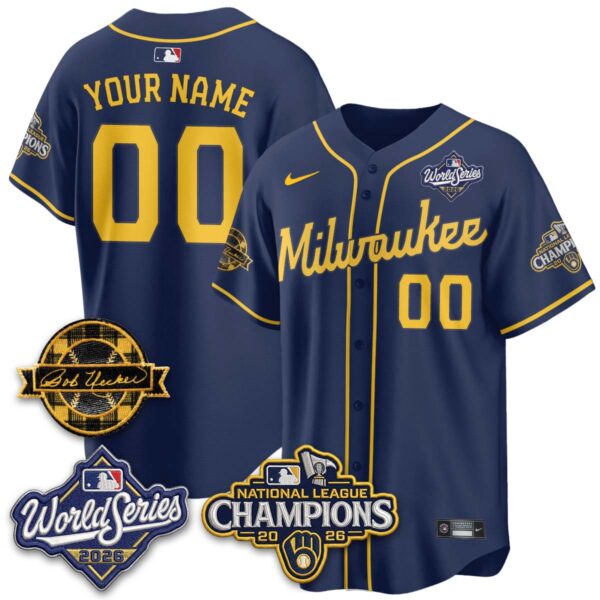 Milwaukee Brewers 2026 NL Champions Bob Uecker Patch Custom Vapor Jersey - All Stitched - Navy