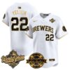 Milwaukee Brewers Jake Bauers 2026 World Series Bob Uecker Patch Vapor Limited Jersey V2 - All Stitched - White Gold