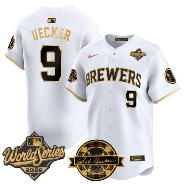 Milwaukee Brewers Bob Uecker 2026 World Series Bob Uecker Patch Vapor Limited Jersey V2 - All Stitched - White Gold