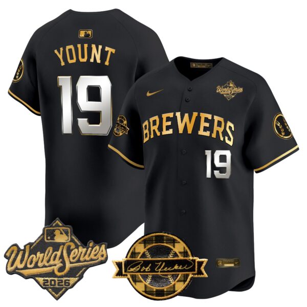 Milwaukee Brewers Robin Yount 2026 World Series Bob Uecker Patch Vapor Limited Jersey V2 - All Stitched - Black Gold