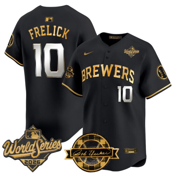 Milwaukee Brewers Sal Frelick 2026 World Series Bob Uecker Patch Vapor Limited Jersey V2 - All Stitched - Black Gold