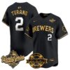 Milwaukee Brewers Brice Turang 2026 World Series Bob Uecker Patch Vapor Limited Jersey V2 - All Stitched - Black Gold