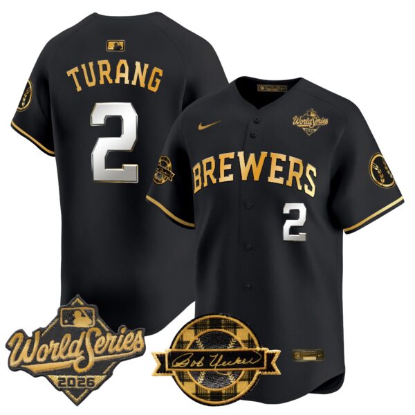 Milwaukee Brewers Brice Turang 2026 World Series Bob Uecker Patch Vapor Limited Jersey V2 - All Stitched - Black Gold