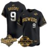 Milwaukee Brewers Jake Bauers 2026 World Series Bob Uecker Patch Vapor Limited Jersey V2 - All Stitched - Black Gold
