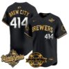 Milwaukee Brewers Brew City 414 2026 World Series Bob Uecker Patch Vapor Limited Jersey V2 - All Stitched - Black Gold
