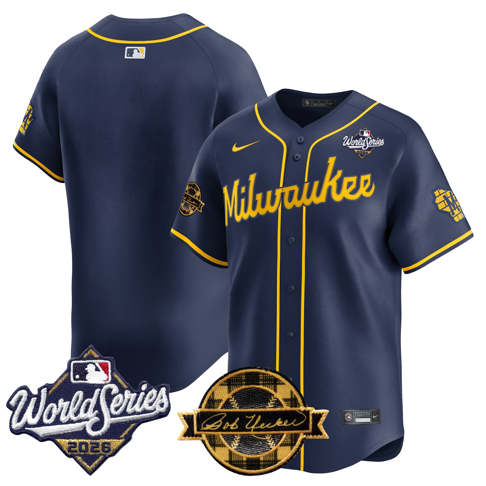 Milwaukee Brewers Team 2026 World Series Bob Uecker Patch Vapor Limited Jersey V2 - All Stitched - Navy