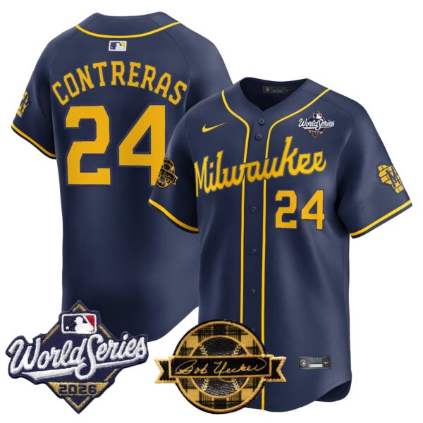 Milwaukee Brewers William Contreras 2026 World Series Bob Uecker Patch Vapor Limited Jersey V2 - All Stitched - Navy