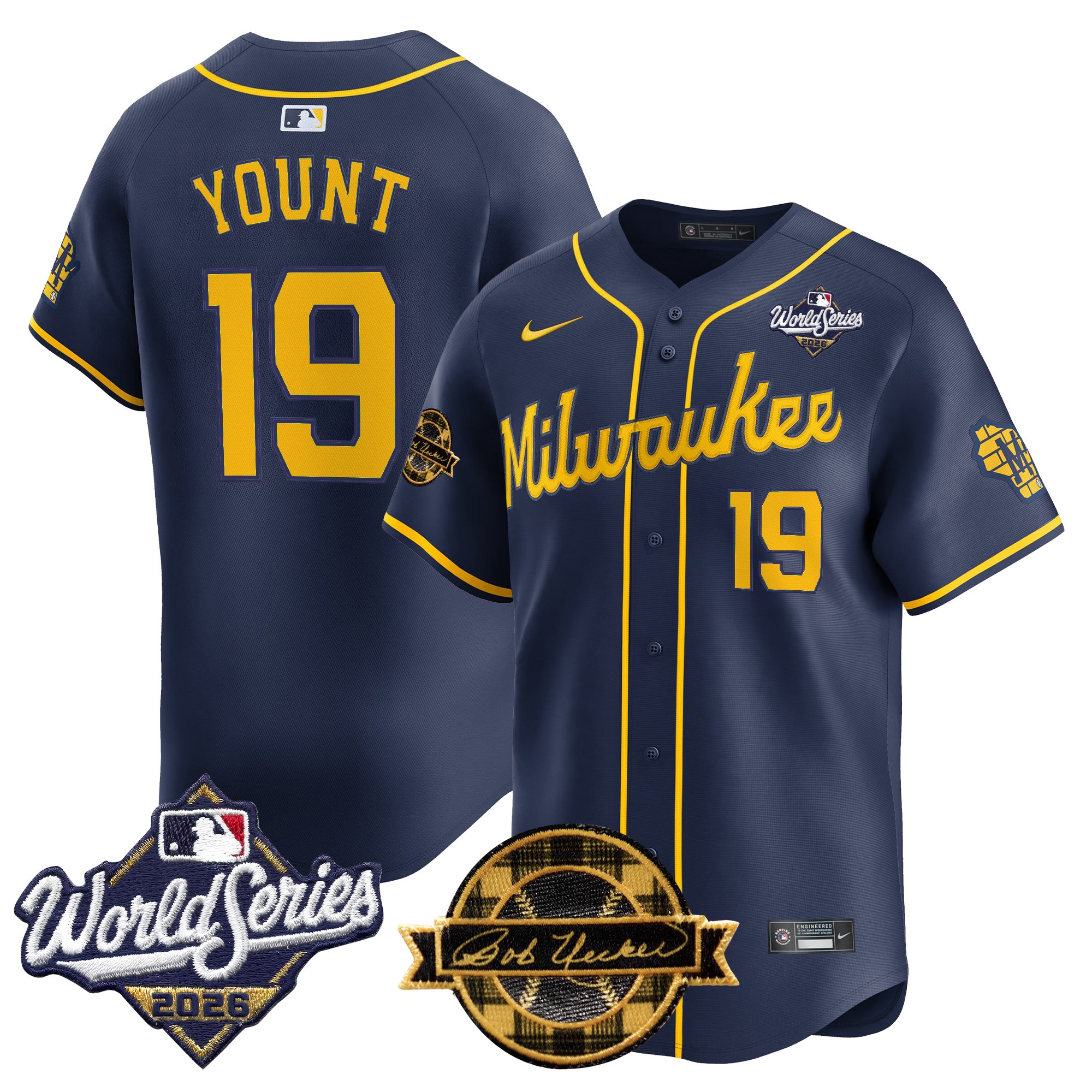 Milwaukee Brewers Robin Yount 2026 World Series Bob Uecker Patch Vapor Limited Jersey V2 - All Stitched - Navy