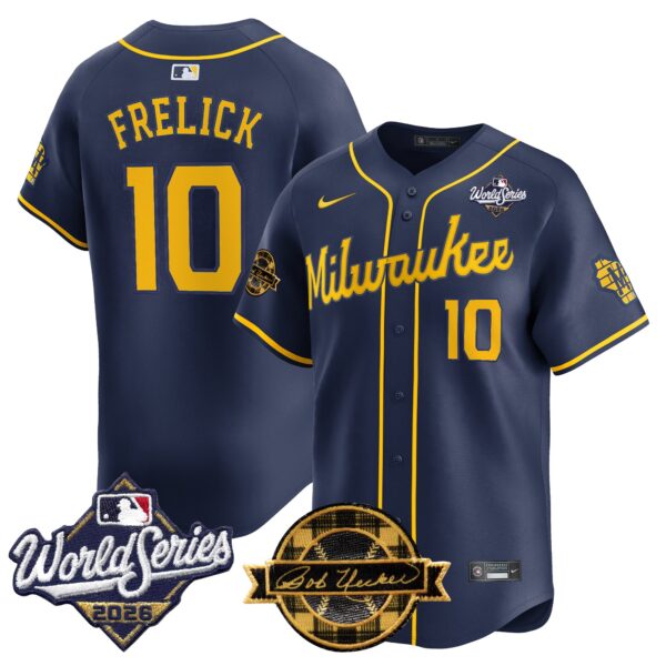 Milwaukee Brewers Sal Frelick 2026 World Series Bob Uecker Patch Vapor Limited Jersey V2 - All Stitched - Navy
