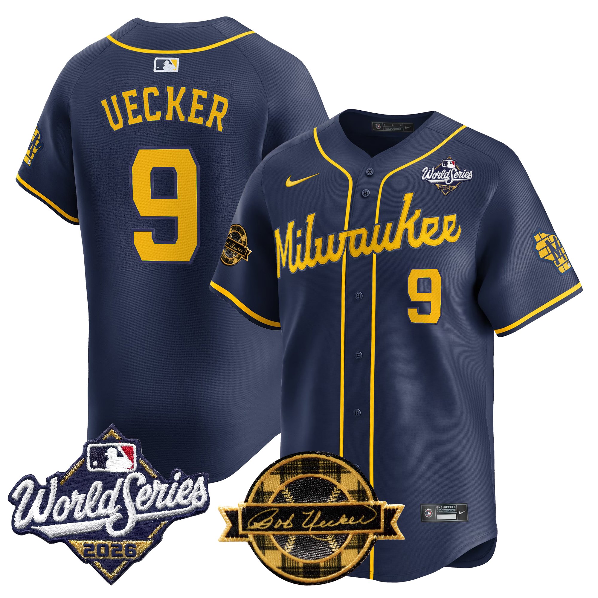 Milwaukee Brewers Bob Uecker 2026 World Series Bob Uecker Patch Vapor Limited Jersey V2 - All Stitched - Navy