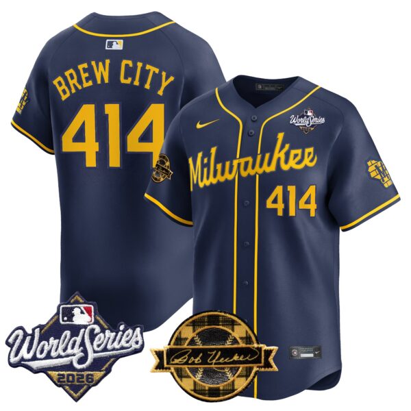 Milwaukee Brewers Brew City 414 2026 World Series Bob Uecker Patch Vapor Limited Jersey V2 - All Stitched - Navy
