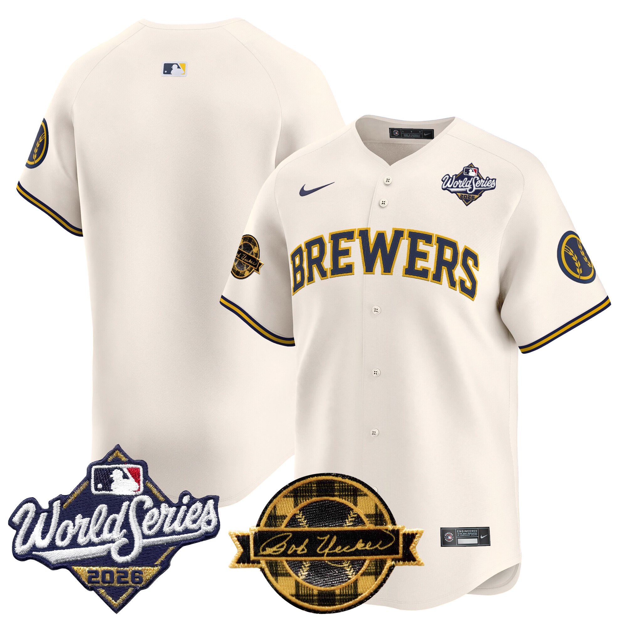 Milwaukee Brewers Team 2026 World Series Bob Uecker Patch Vapor Limited Jersey V2 - All Stitched - Cream