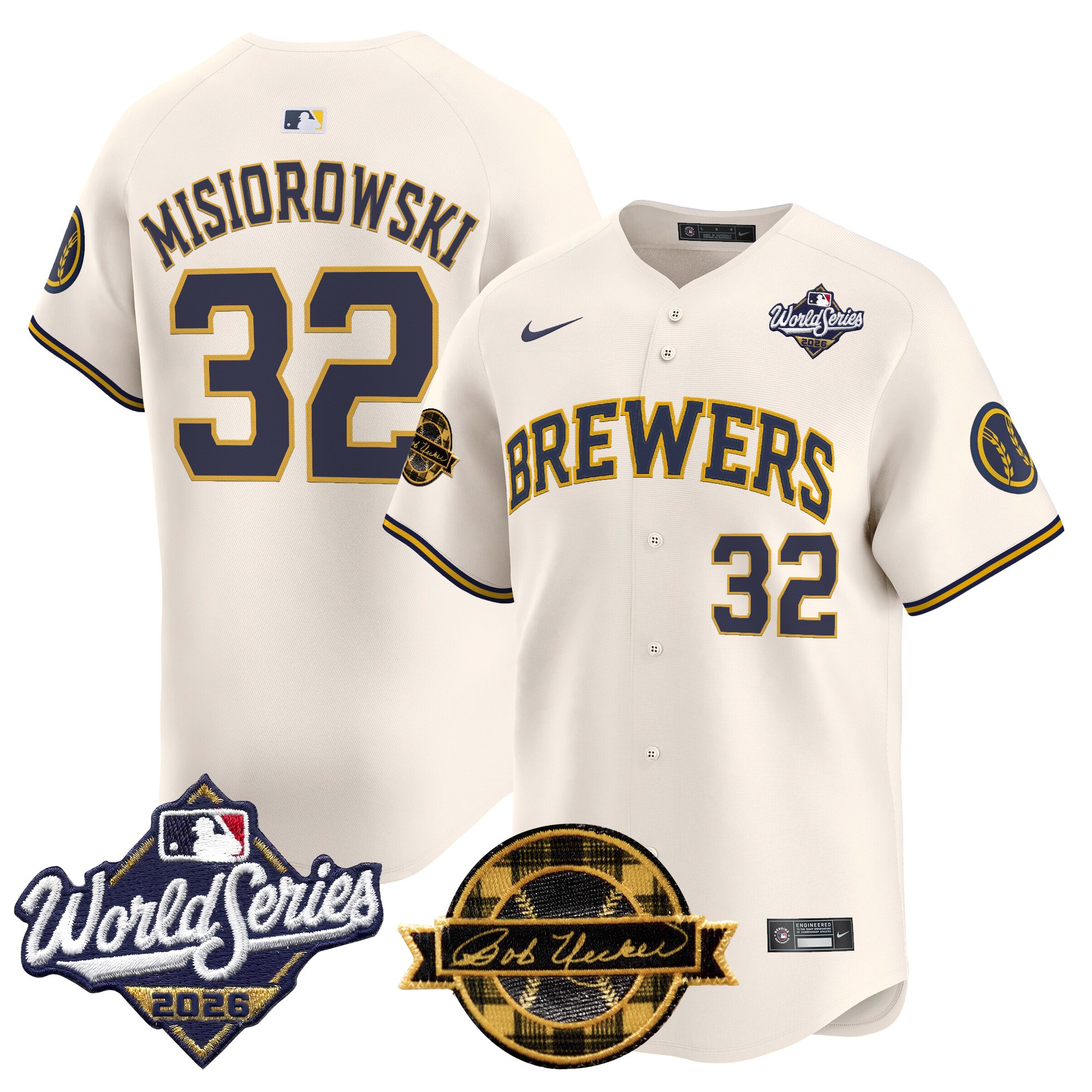 Milwaukee Brewers Jacob Misiorowski 2026 World Series Bob Uecker Patch Vapor Limited Jersey V2 - All Stitched - Cream