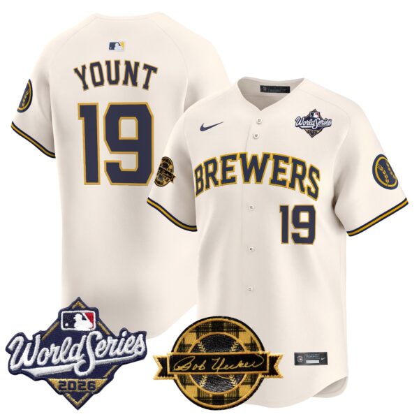 Milwaukee Brewers Robin Yount 2026 World Series Bob Uecker Patch Vapor Limited Jersey V2 - All Stitched - Cream