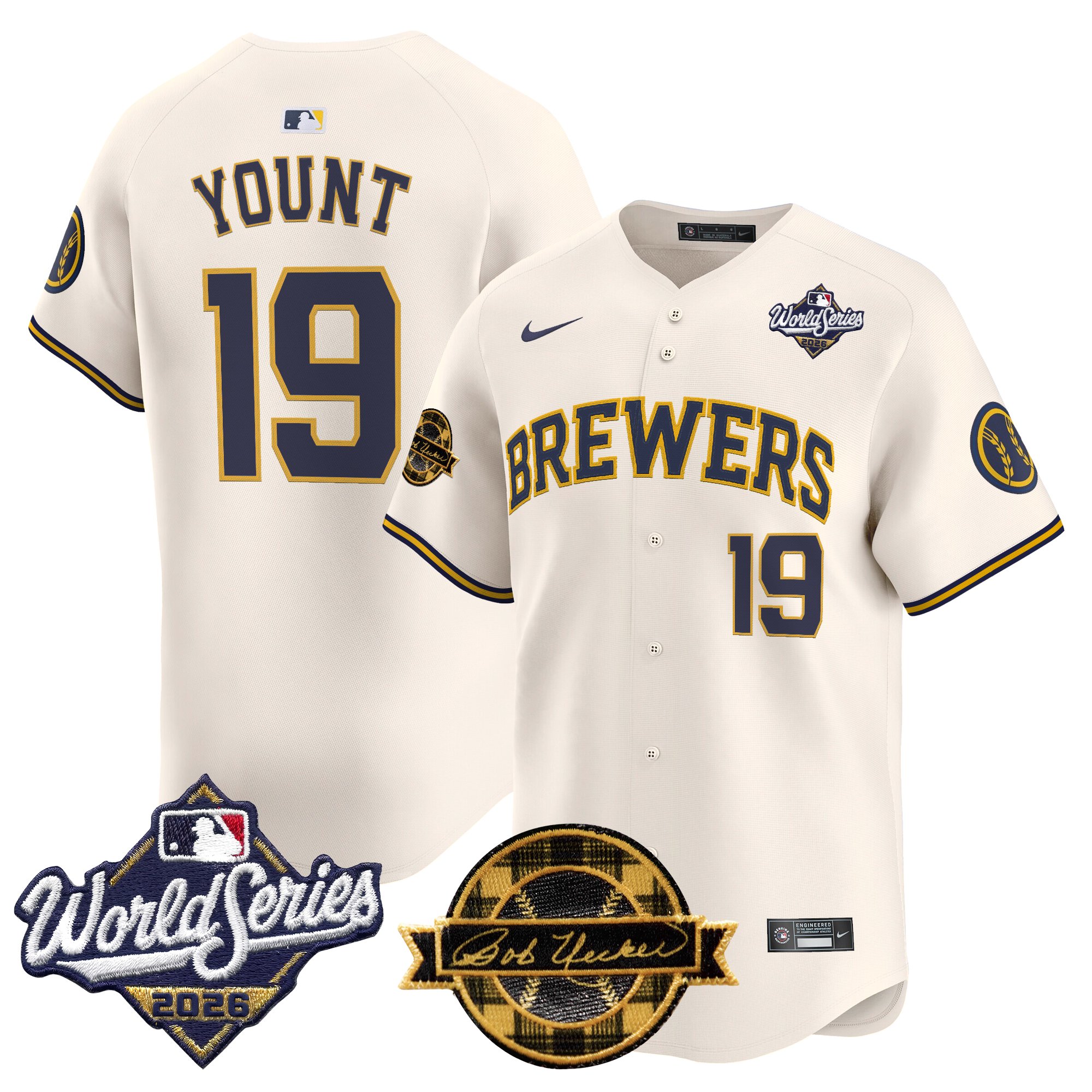Milwaukee Brewers Robin Yount 2026 World Series Bob Uecker Patch Vapor Limited Jersey V2 - All Stitched - Cream