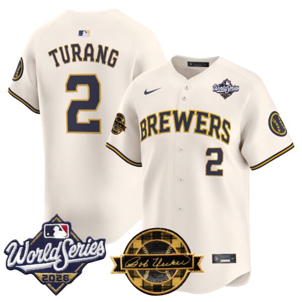 Milwaukee Brewers Brice Turang 2026 World Series Bob Uecker Patch Vapor Limited Jersey V2 - All Stitched - Cream