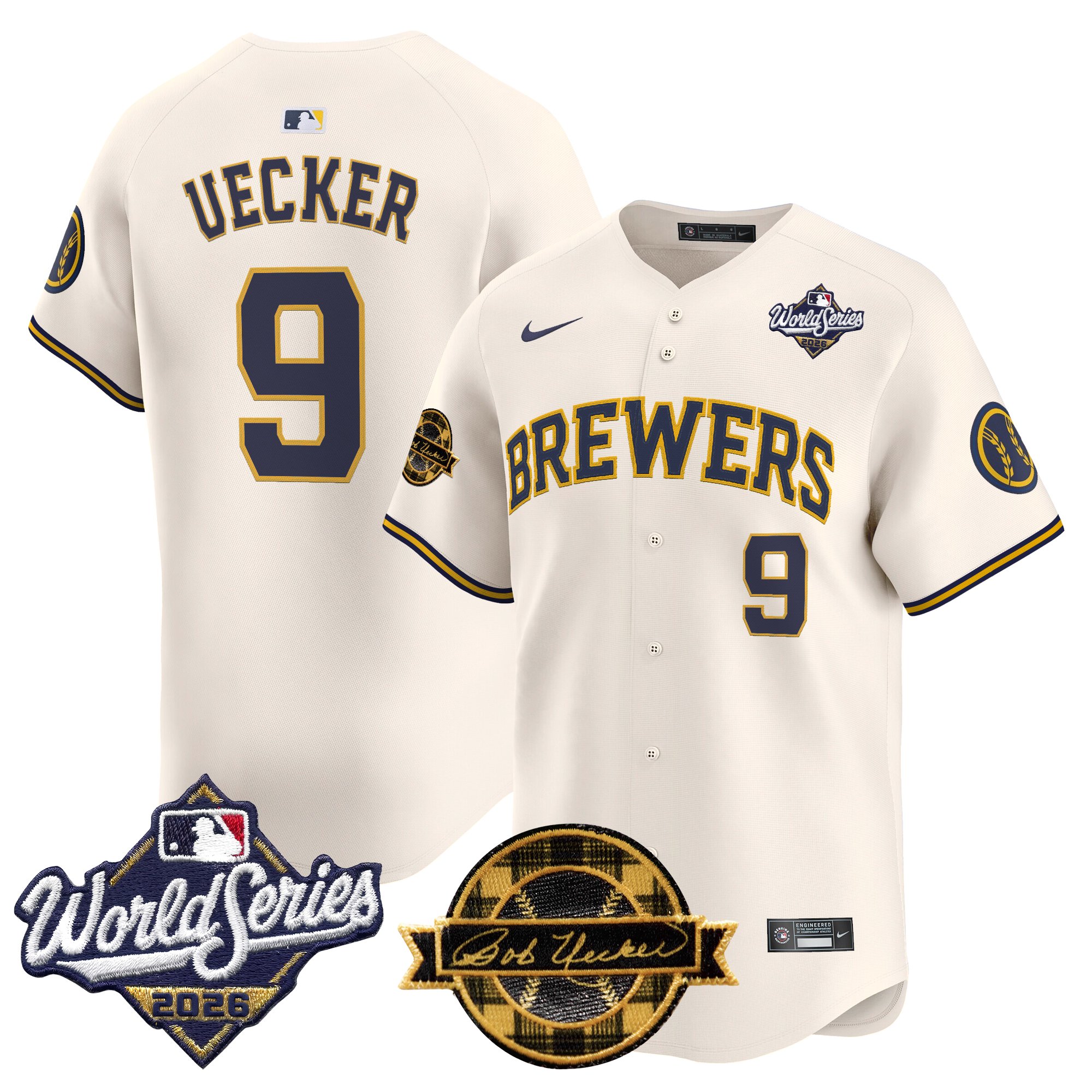 Milwaukee Brewers Bob Uecker 2026 World Series Bob Uecker Patch Vapor Limited Jersey V2 - All Stitched - Cream