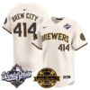 Milwaukee Brewers Brew City 414 2026 World Series Bob Uecker Patch Vapor Limited Jersey V2 - All Stitched - Cream