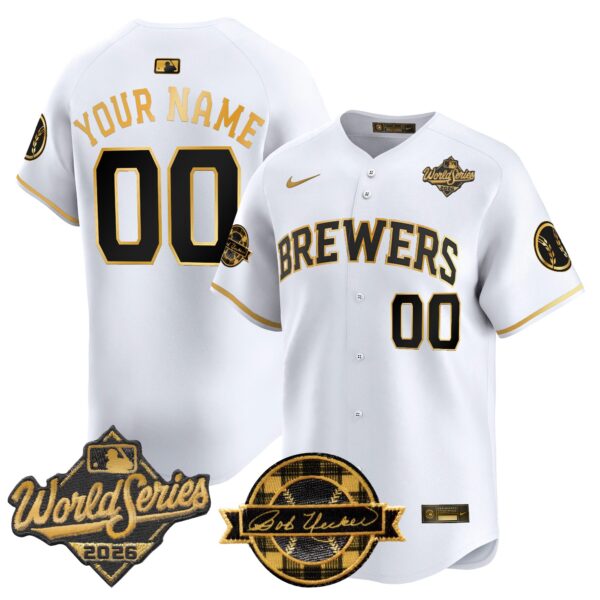 Milwaukee Brewers 2026 World Series Bob Uecker Patch Vapor Limited Custom Jersey V2 - All Stitched - White Gold