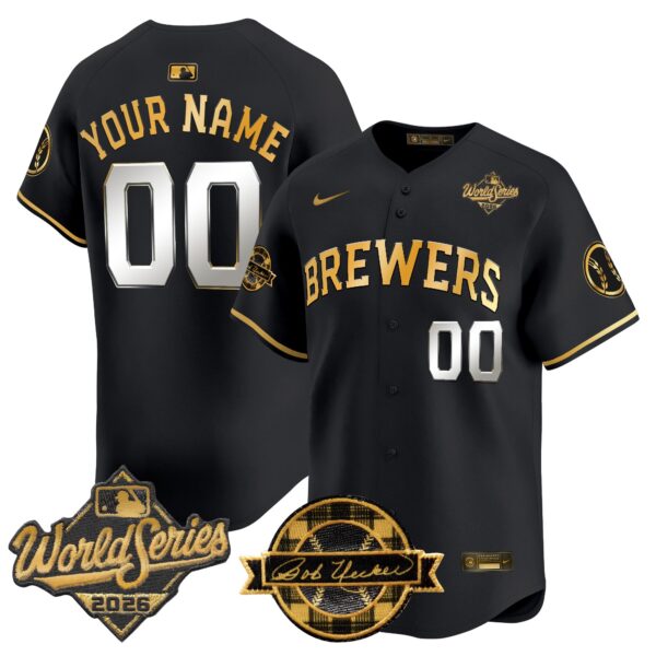 Milwaukee Brewers 2026 World Series Bob Uecker Patch Vapor Limited Custom Jersey V2 - All Stitched - Black Gold