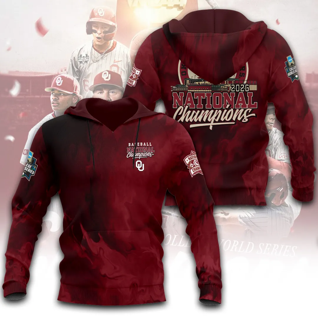 Oklahoma Sooners 2026 NCAA Baseball Men’s College World Series Champions 3D Apparel TLILY6 - Image 3