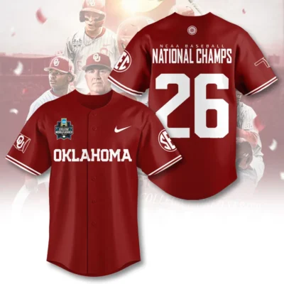 Oklahoma Sooners 2026 NCAA Baseball Men’s College World Series Champions Baseball Jersey - BJLILY002