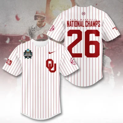 Oklahoma Sooners 2026 NCAA Baseball Men’s College World Series Champions Baseball Jersey - BJLILY004