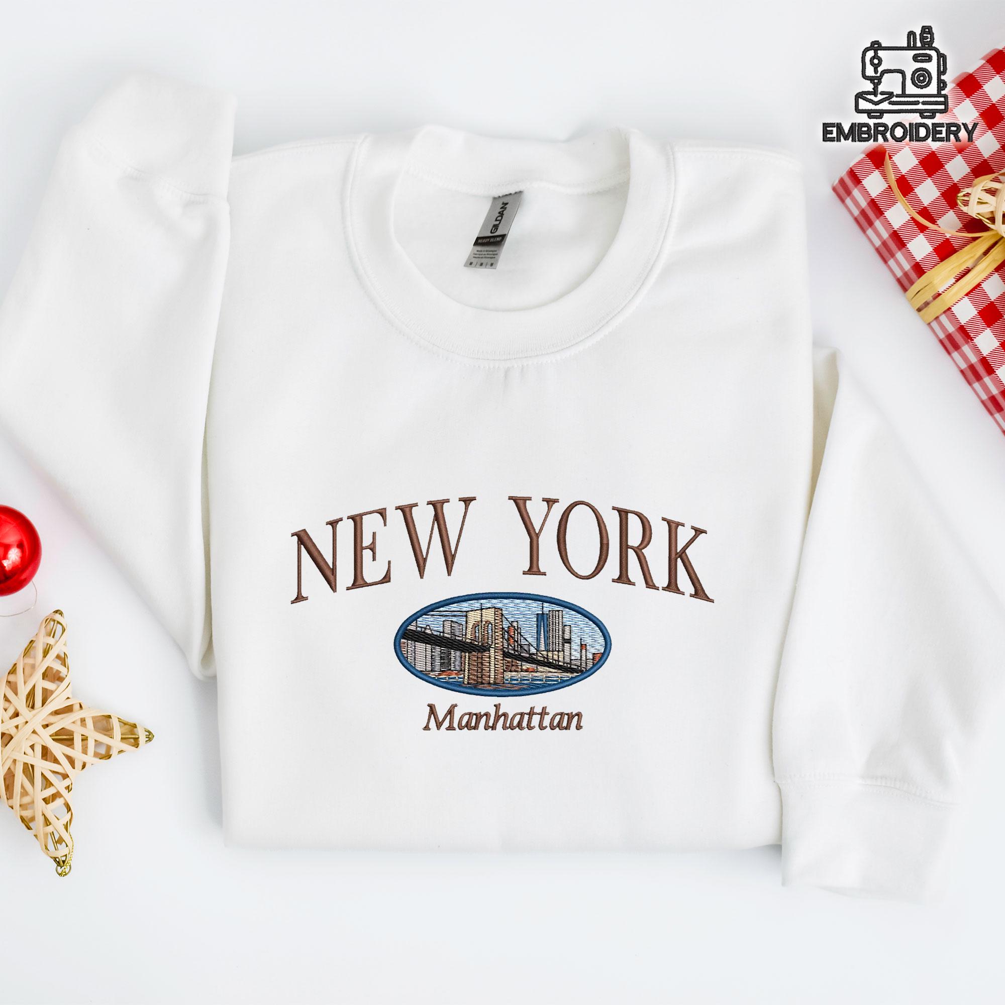 Embroidered New York Manhattan Skyline Brooklyn Bridge Sweatshirt - Image 2