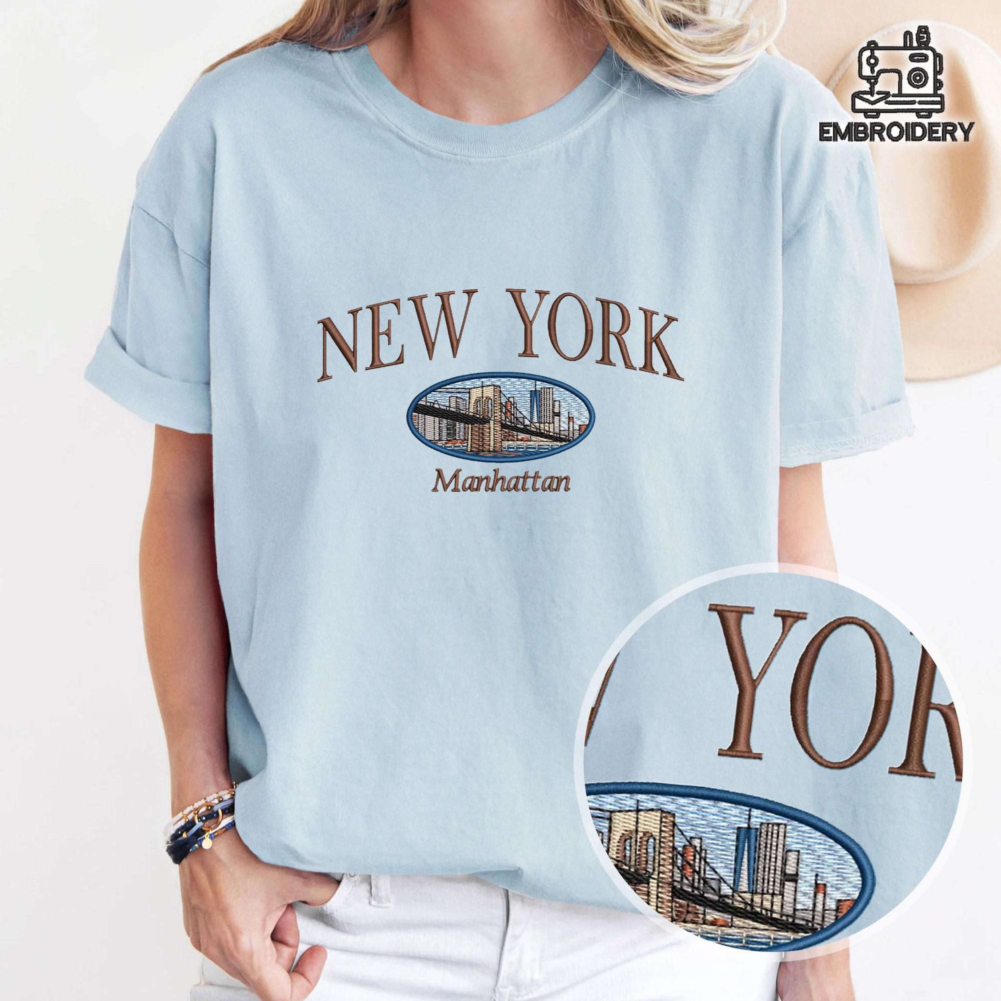 Embroidered New York Manhattan Skyline Brooklyn Bridge Sweatshirt - Image 5