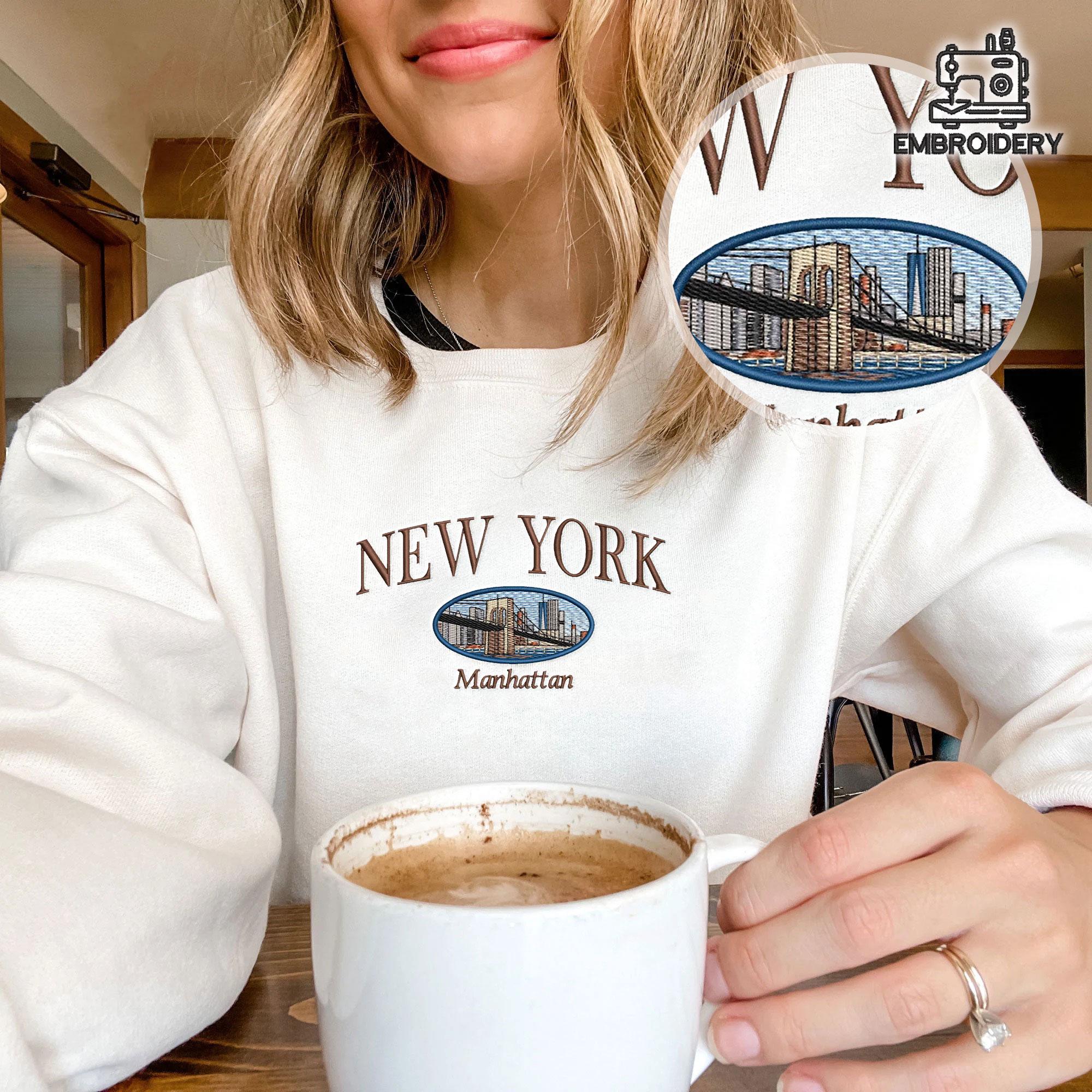 Embroidered New York Manhattan Skyline Brooklyn Bridge Sweatshirt - Image 6