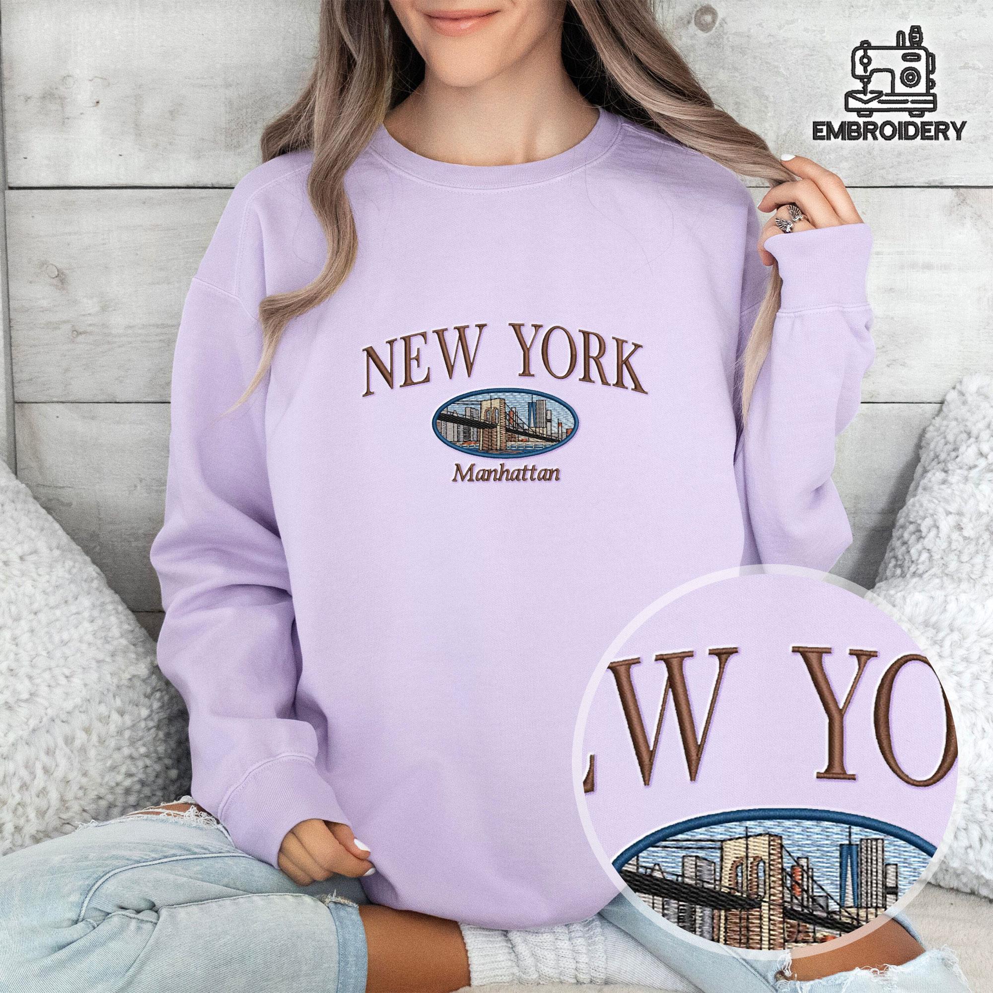 Embroidered New York Manhattan Skyline Brooklyn Bridge Sweatshirt - Image 7