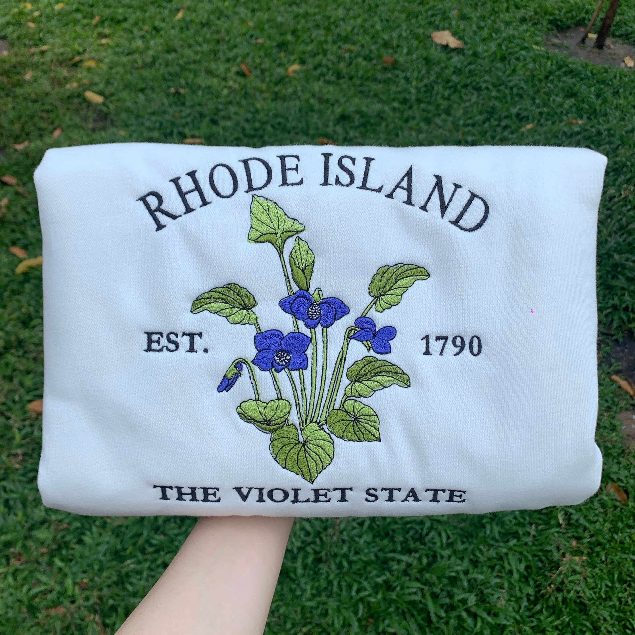 Embroidered Rhode Island Violet State Sweatshirt