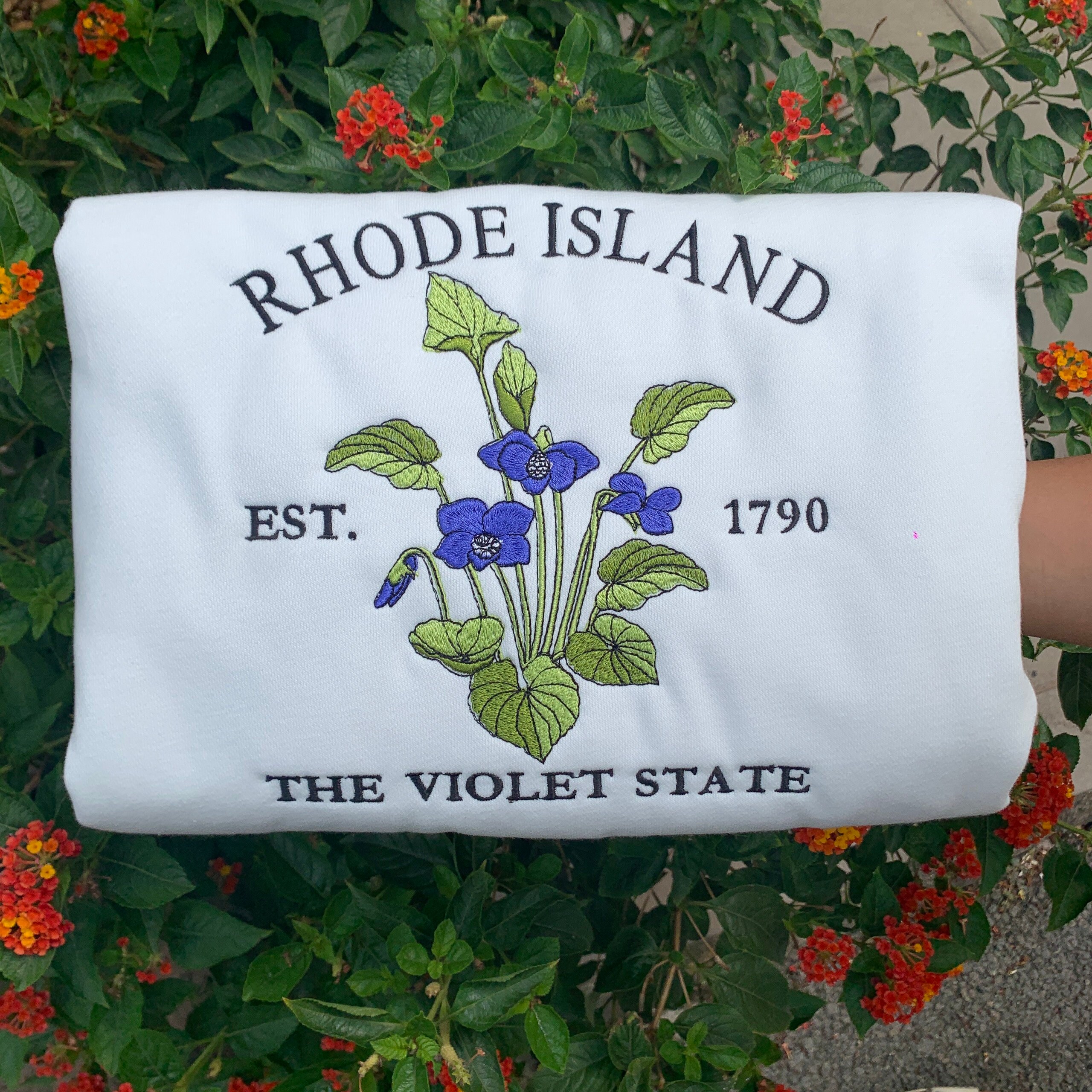 Embroidered Rhode Island Violet State Sweatshirt - Image 2