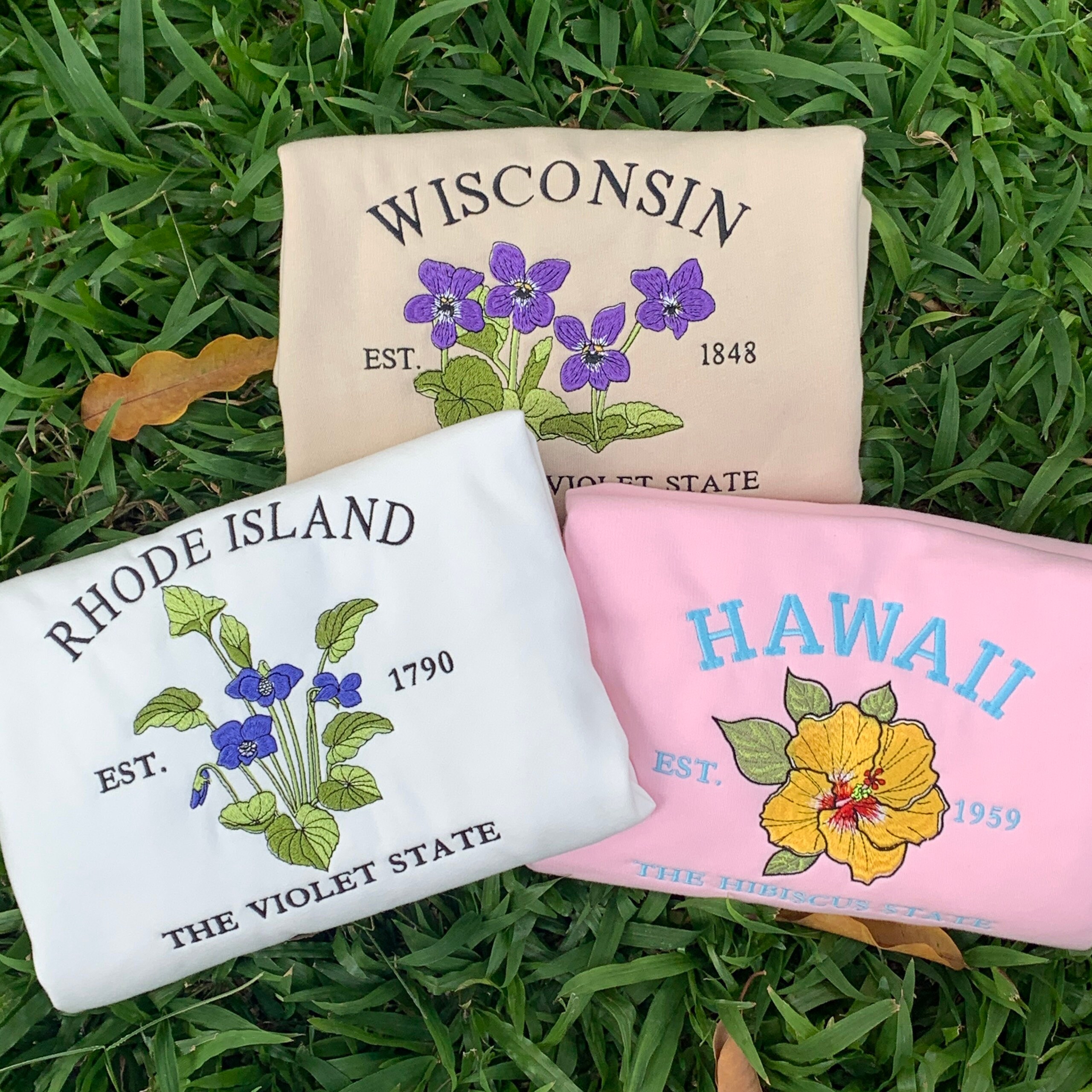 Embroidered Rhode Island Violet State Sweatshirt - Image 3