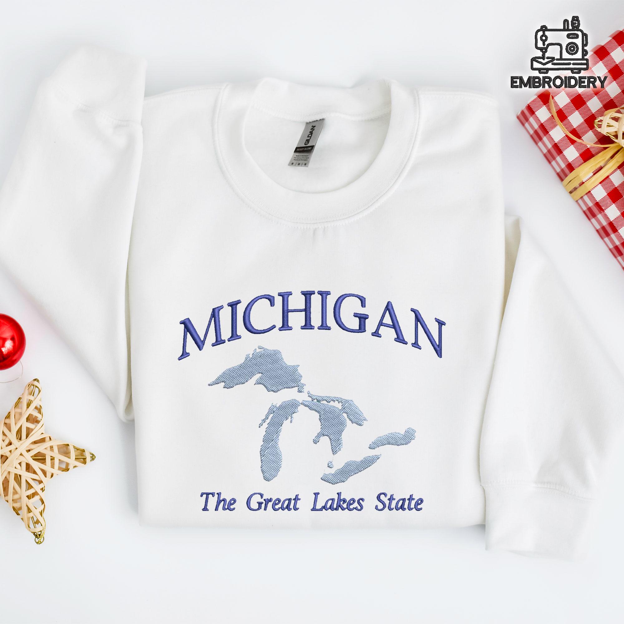 Embroidered Michigan Great Lakes Map Sweatshirt - Image 2