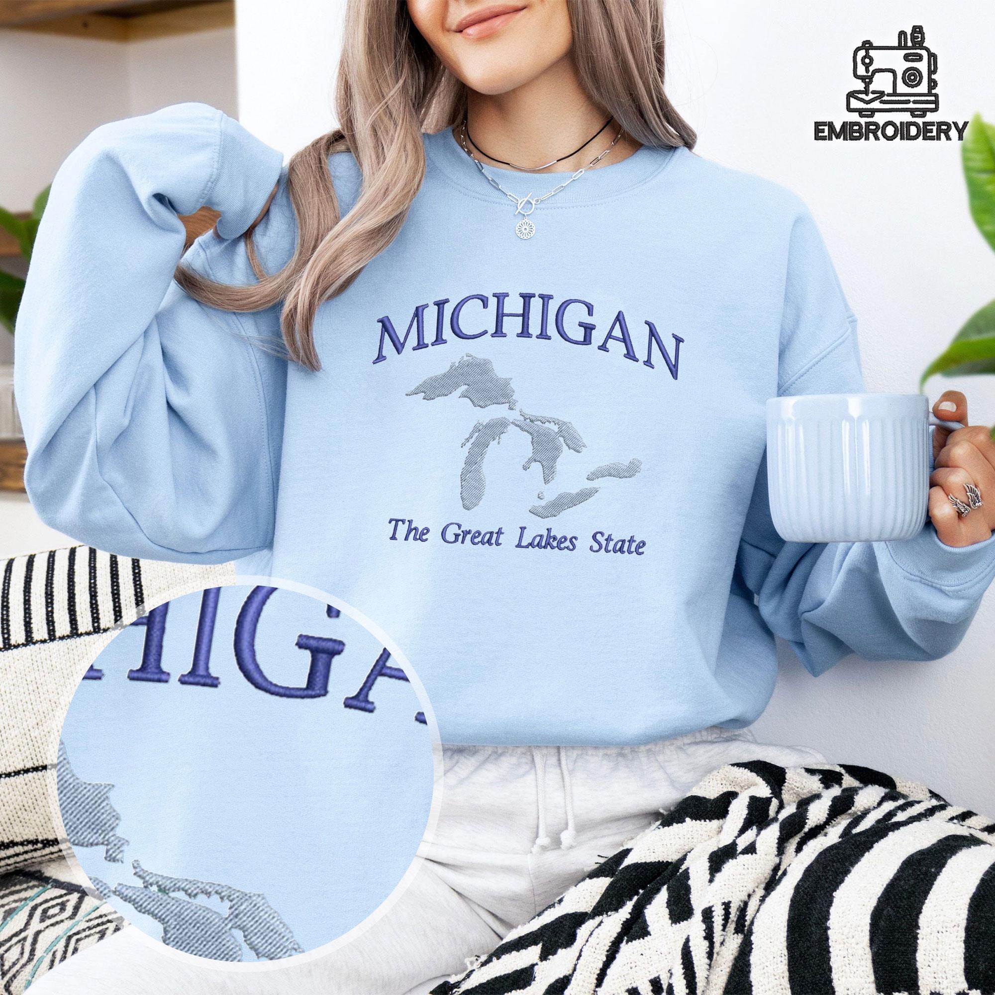 Embroidered Michigan Great Lakes Map Sweatshirt - Image 3