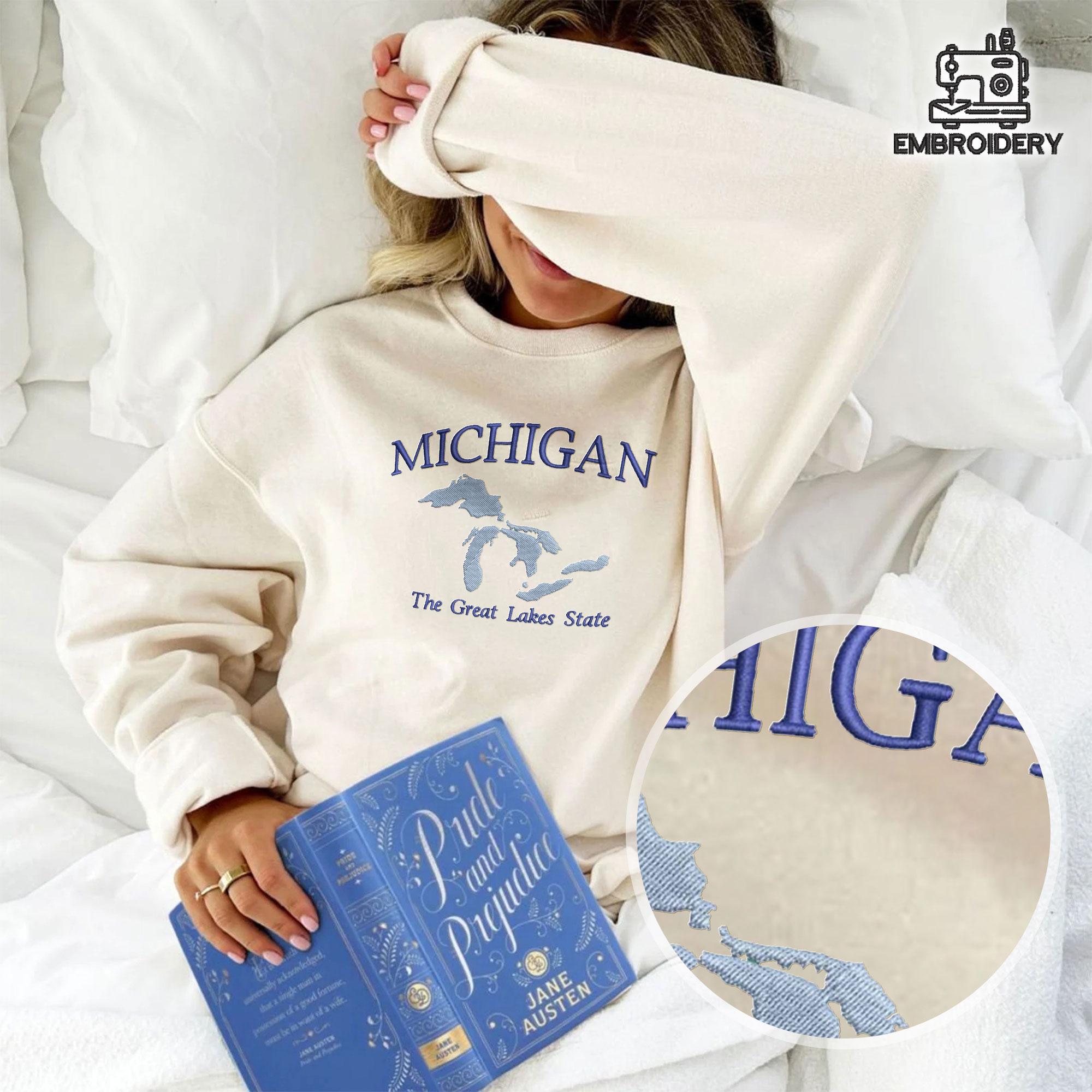 Embroidered Michigan Great Lakes Map Sweatshirt - Image 5