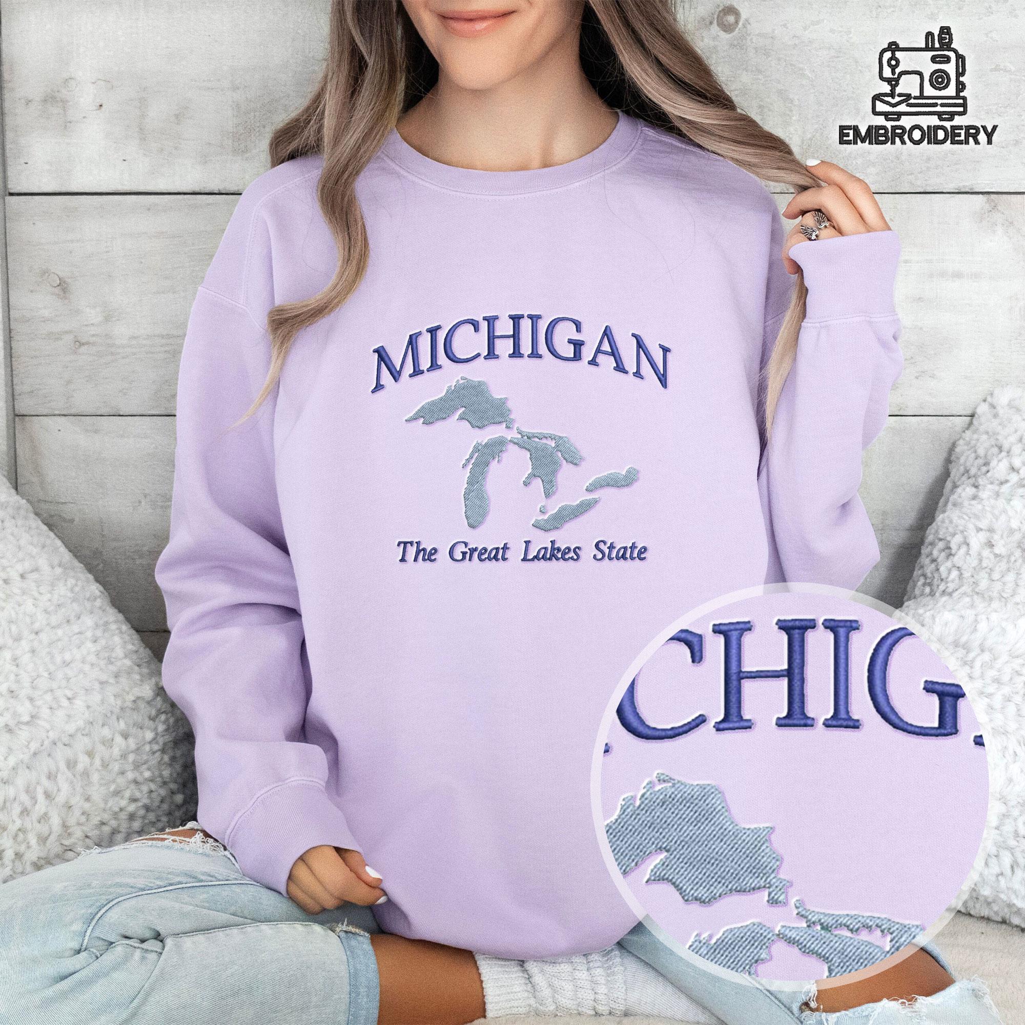 Embroidered Michigan Great Lakes Map Sweatshirt - Image 6