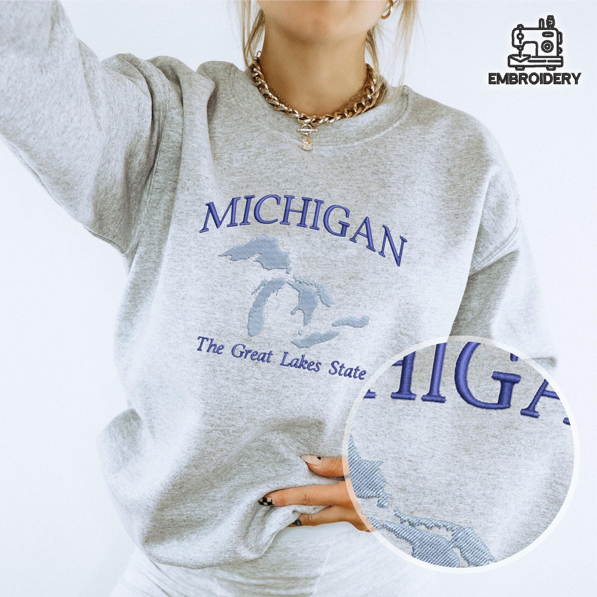 Embroidered Michigan Great Lakes Map Sweatshirt - Image 7