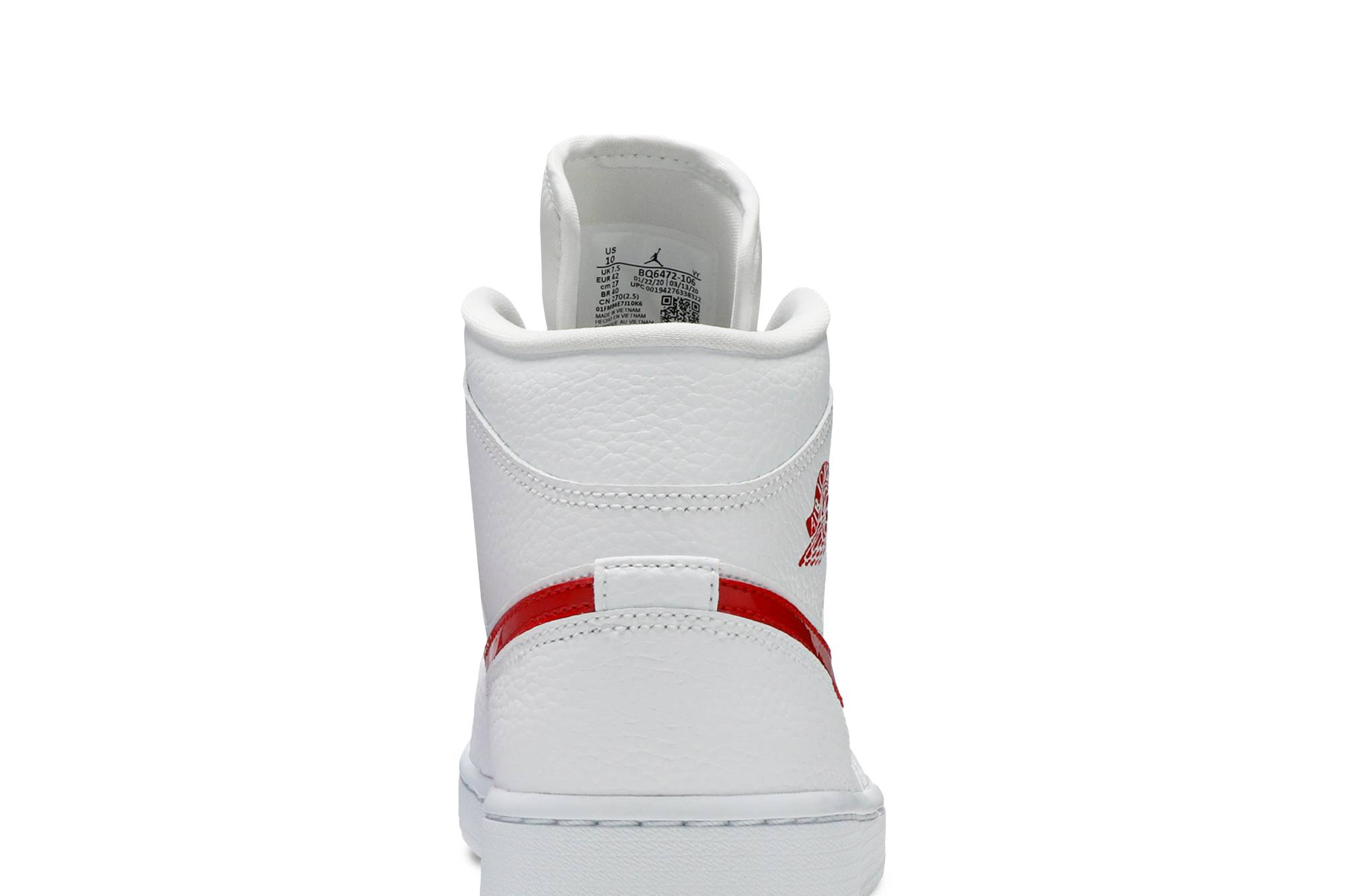 Air Jordan 1 Mid ‘White University Red’ BQ6472-106 - Image 7